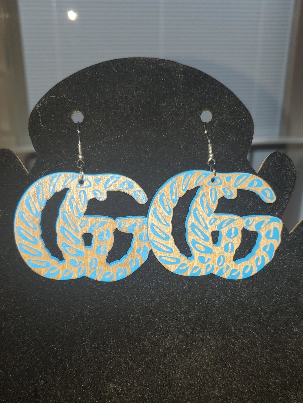 Blue and Gold Double-G Pattern Drop Earrings - Women Accessories